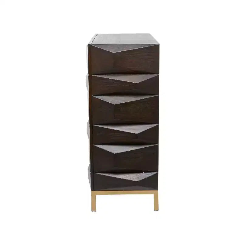 Credenza Laterale Moderna Intagliata a Faccette in Legno, 2 Ante, Marrone e Oro, 45 kg
