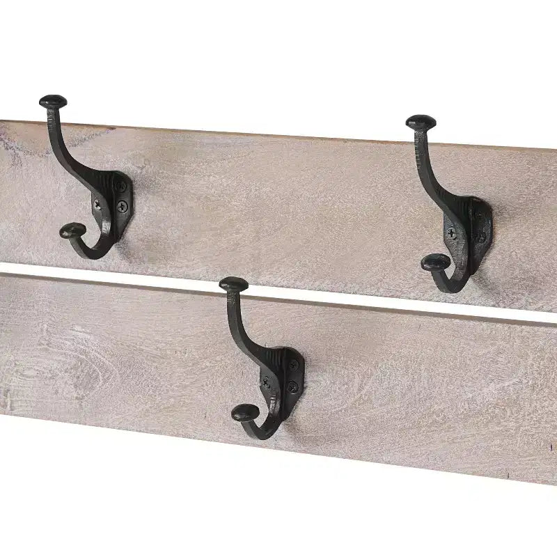 Panca da ingresso da 101 cm in legno di mango e appendiabiti con set di mensole, Driftwood, 5 ganci in metallo