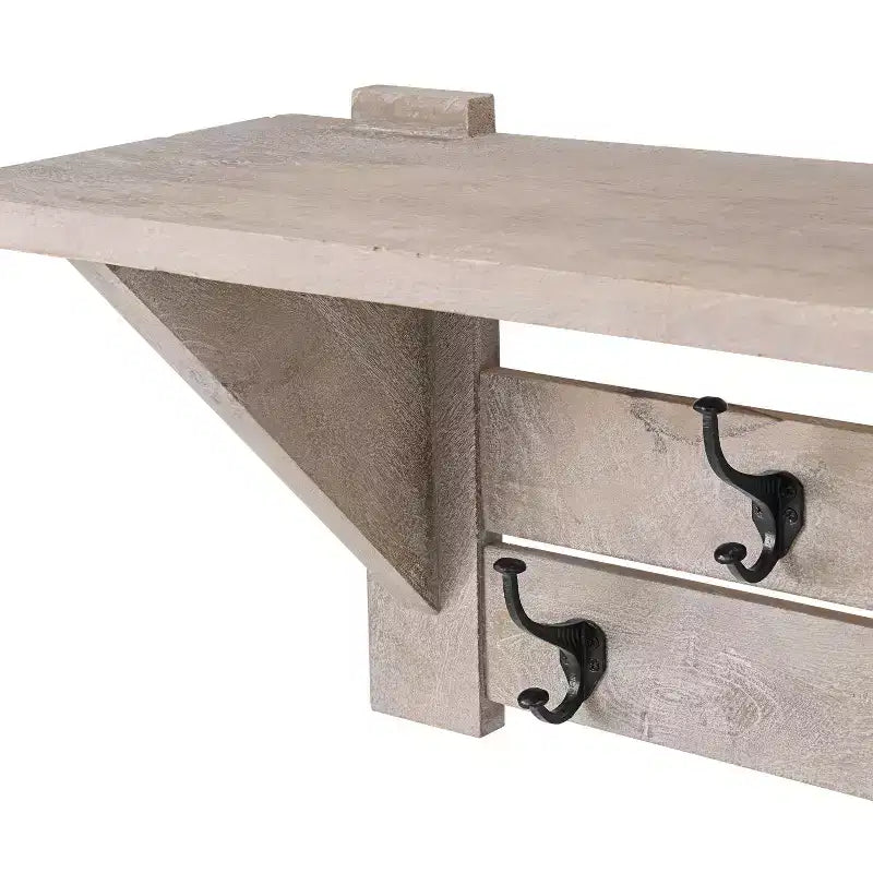 Panca da ingresso da 101 cm in legno di mango e appendiabiti con set di mensole, Driftwood, 5 ganci in metallo