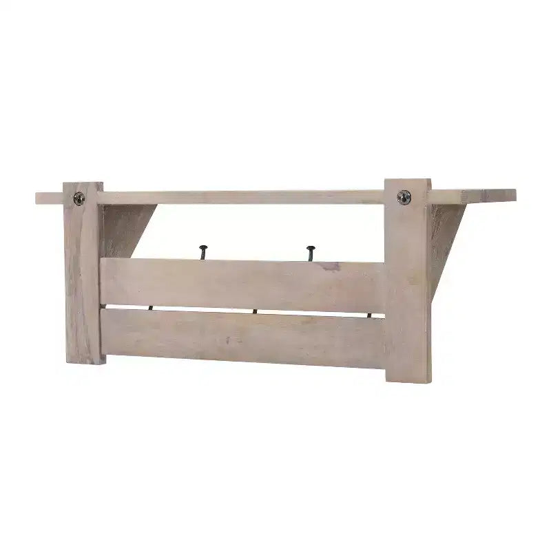 Panca da ingresso da 101 cm in legno di mango e appendiabiti con set di mensole, Driftwood, 5 ganci in metallo