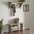 Panca da ingresso da 101 cm in legno di mango e appendiabiti con set di mensole, Driftwood, 5 ganci in metallo
