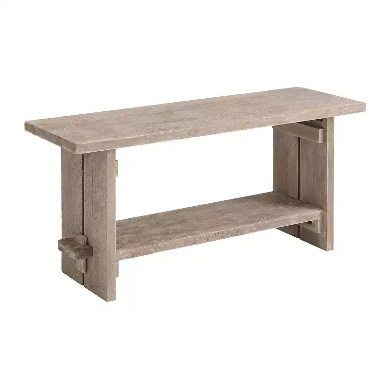 Panca da ingresso da 101 cm in legno di mango e appendiabiti con set di mensole, Driftwood, 5 ganci in metallo