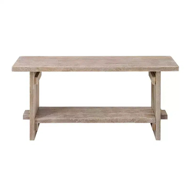 Panca da ingresso da 101 cm in legno di mango e appendiabiti con set di mensole, Driftwood, 5 ganci in metallo