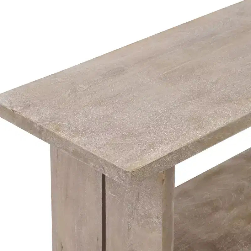 Panca da ingresso da 101 cm in legno di mango e appendiabiti con set di mensole, Driftwood, 5 ganci in metallo