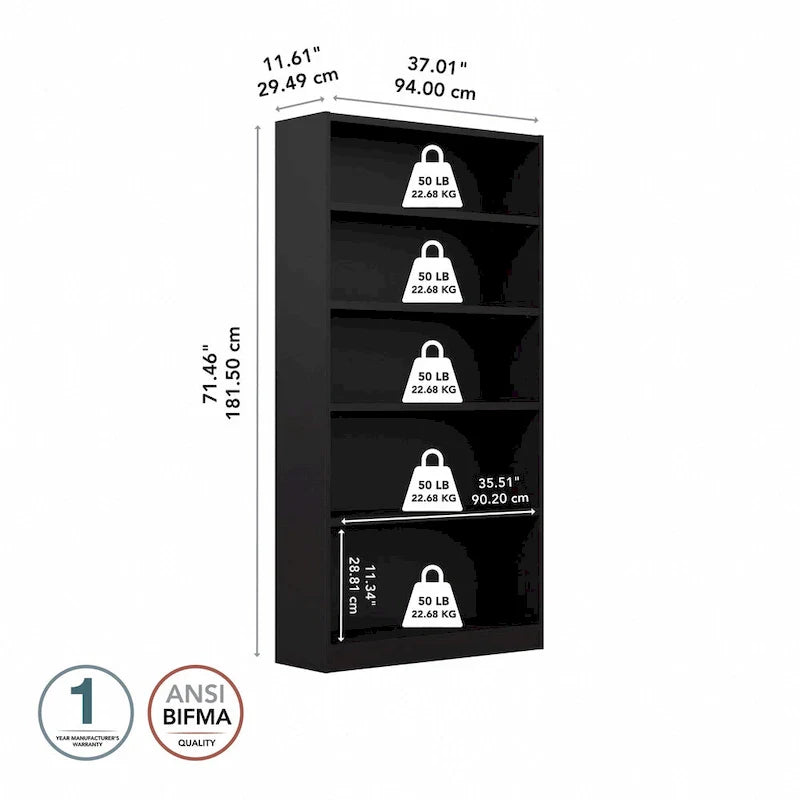 Libreria a 5 ripiani alta universale di Bush Furniture