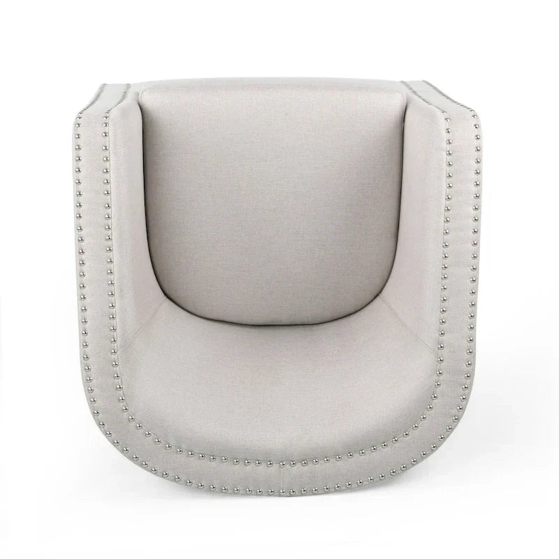 Poltrona girevole accent, stile classico a botte, tessuto beige grano