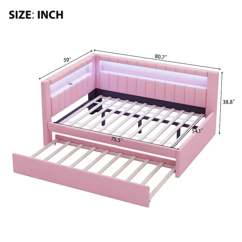Letto imbottito a piattaforma con porte USB e illuminazione a LED - Struttura letto matrimoniale/singola con 2 cassetti portaoggetti - Camera da letto moderna