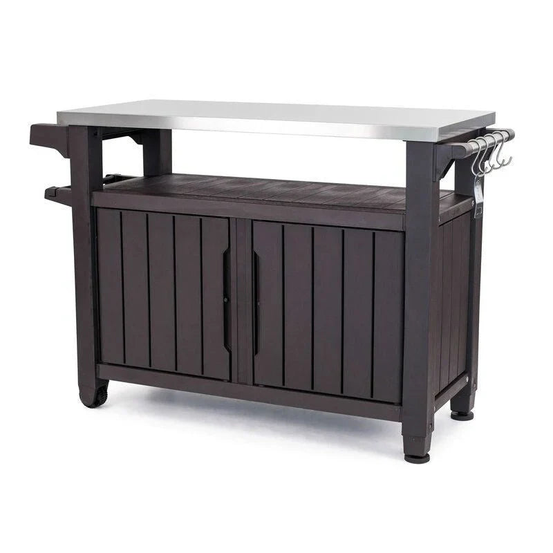 Carrello da bar per feste all'aperto con ruote, contenitore e ripiano portaoggetti, marrone scuro - 35,4 A x 48,7 L x 20,4 P