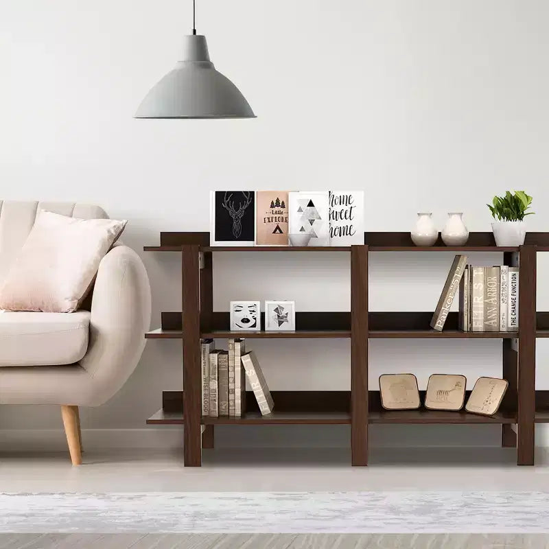 Consolle da ingresso a 3 ripiani da 150 cm con mensole portaoggetti, in MDF, noce marrone