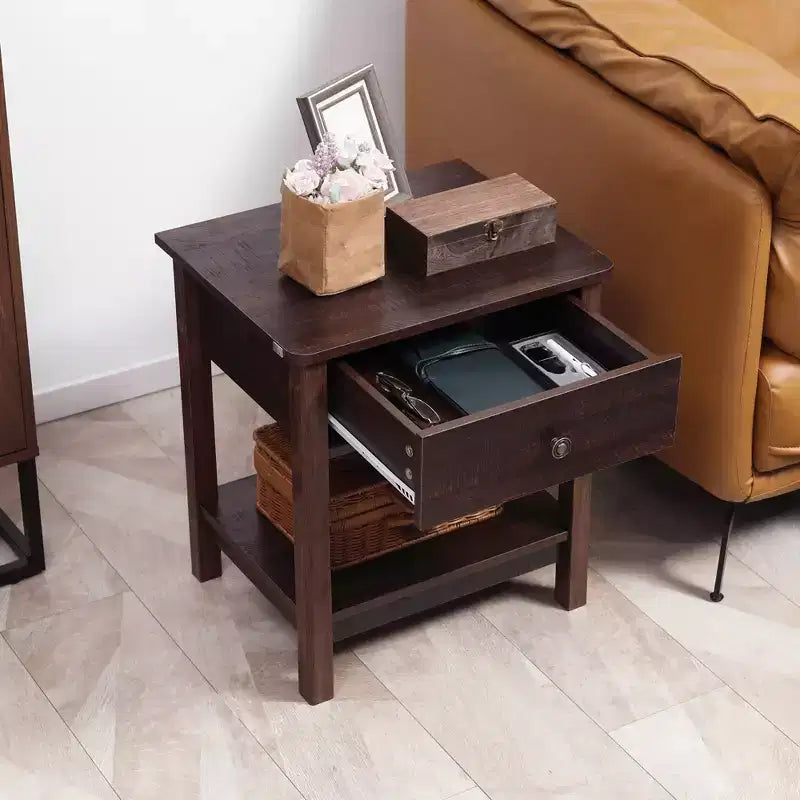 Tavolino da Divano con Cassetto e Ripiano Inferiore, MDF, Marrone, Capacità 40 kg, Stile Rustico