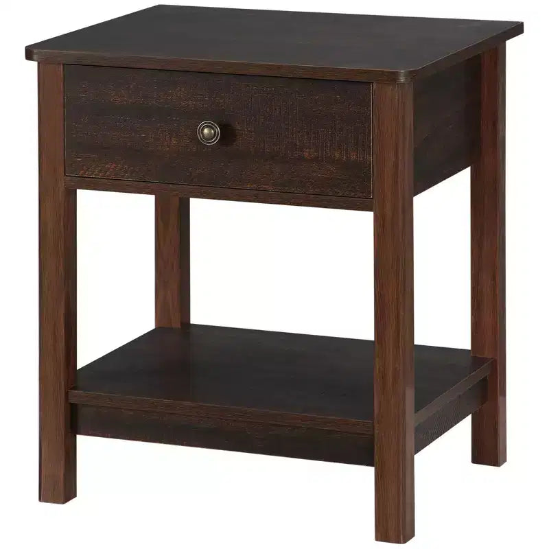 Tavolino da Divano con Cassetto e Ripiano Inferiore, MDF, Marrone, Capacità 40 kg, Stile Rustico