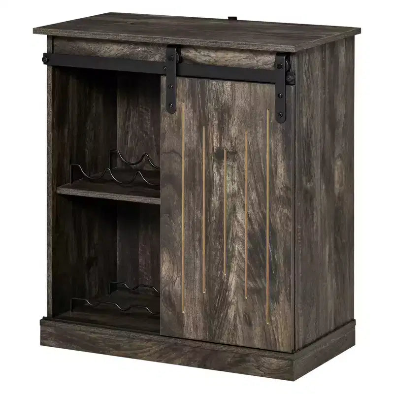 Credenza industriale con ante scorrevoli a persiana e portabottiglie da 6 bottiglie