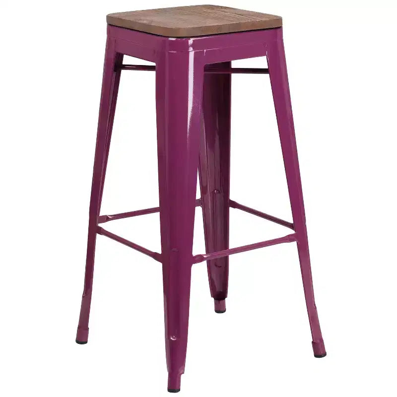 Sgabello da pranzo senza schienale in metallo con seduta in legno, altezza bancone 76 cm, 227 kg, per interni