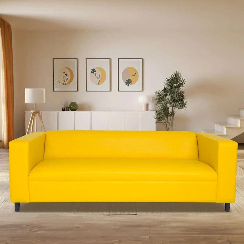 Divano a 3 posti in stile Mid-Century Modern, similpelle, struttura in legno massello, imbottito