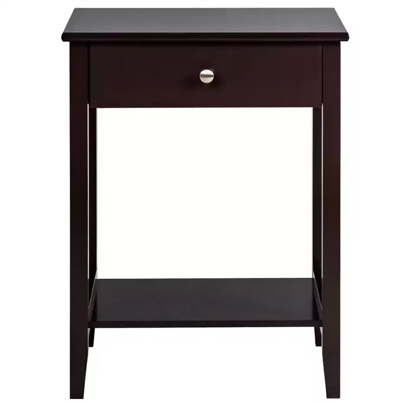 Comodino con cassetto e ripiano aperto, MDF + gambe in pino, design minimalista