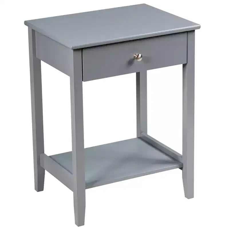 Comodino con cassetto e ripiano aperto, MDF + gambe in pino, design minimalista