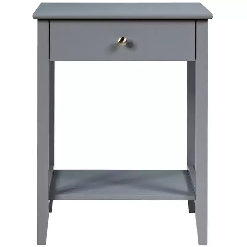 Comodino con cassetto e ripiano aperto, MDF + gambe in pino, design minimalista