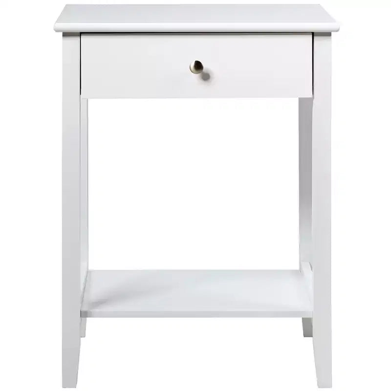 Comodino con cassetto e ripiano aperto, MDF + gambe in pino, design minimalista