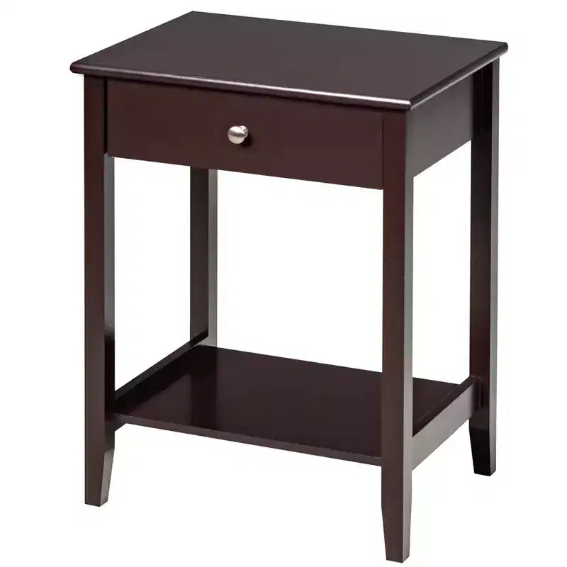 Comodino con cassetto e ripiano aperto, MDF + gambe in pino, design minimalista