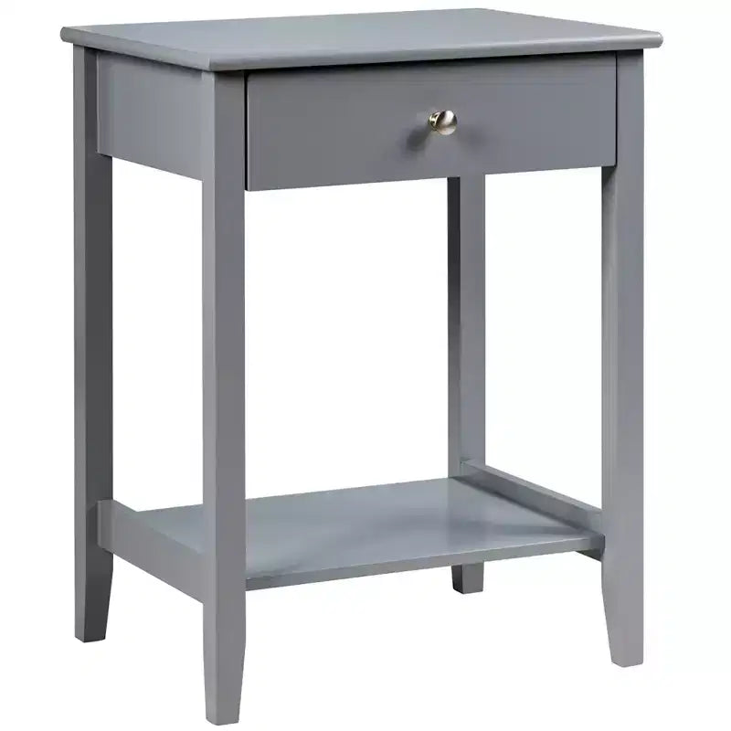 Comodino con cassetto e ripiano aperto, MDF + gambe in pino, design minimalista