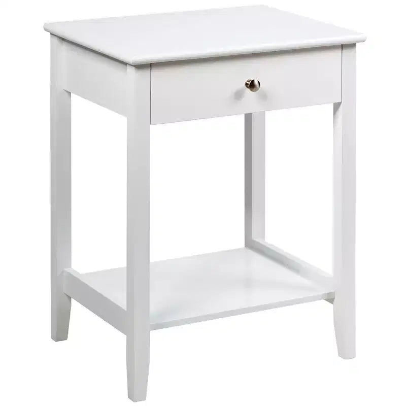Comodino con cassetto e ripiano aperto, MDF + gambe in pino, design minimalista