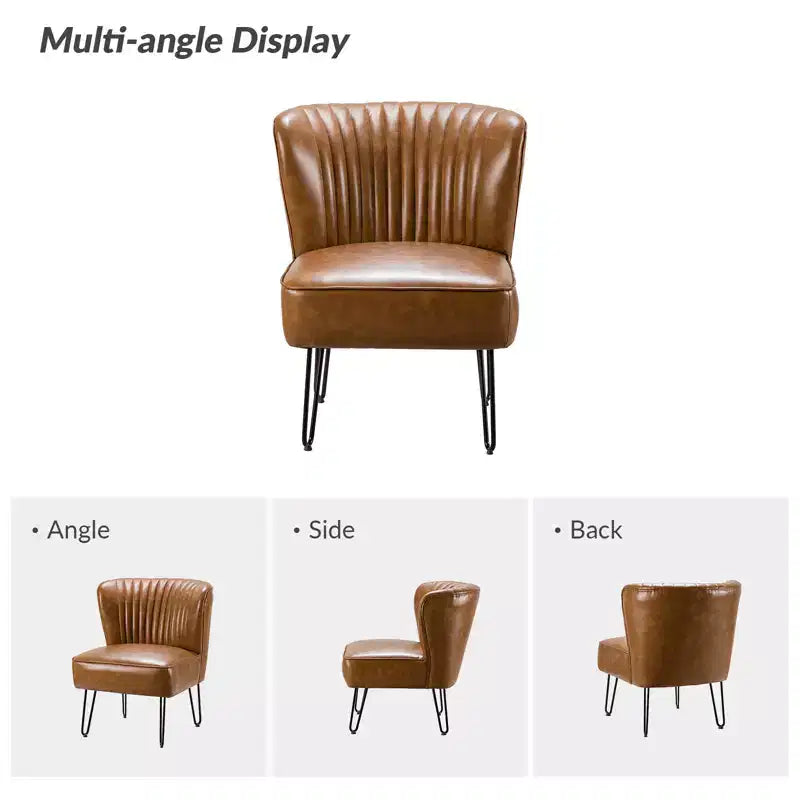 Set di 2 sedie accentate in similpelle trapuntata a mezza schiena con base in metallo