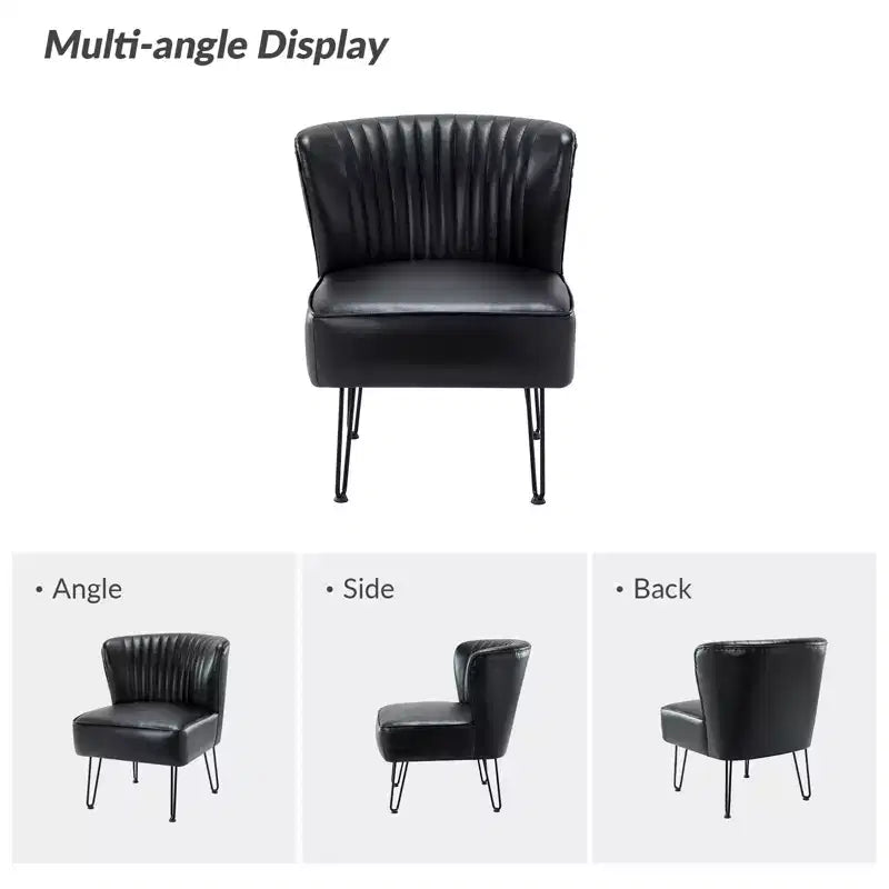 Set di 2 sedie accentate in similpelle trapuntata a mezza schiena con base in metallo