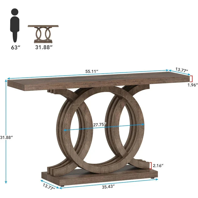 Consolle Vintage con Base Geometrica Tavolo da Ingresso in Legno