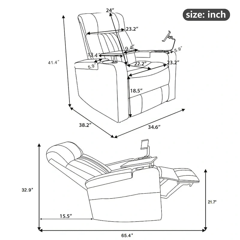 Poltrona reclinabile girevole a 270° multifunzione per home theater