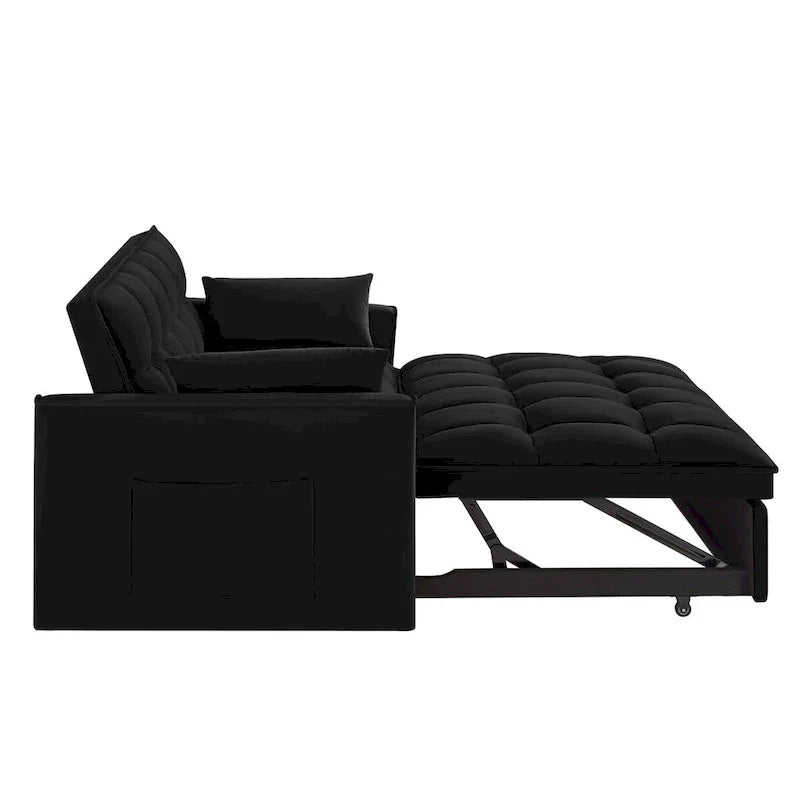Divano letto a due posti 4 in 1 con braccioli e tasche portaoggetti, divano letto estraibile multifunzionale trapuntato con schienale regolabile