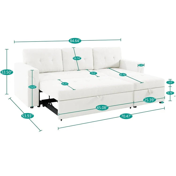 Divano sezionale reversibile con letto estraibile, chaise longue con contenitore nascosto, gambe durevoli,
