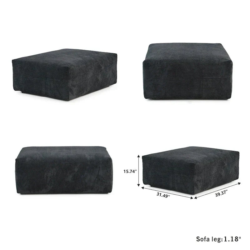 Divano componibile modulare grande, rivestimento in velluto a coste, a U, a 4 posti, con 2 pouf e 5 cuscini