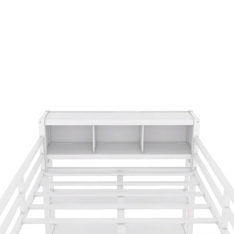 Letto a soppalco in metallo Off-White con scrivania e armadio - Matrimoniale