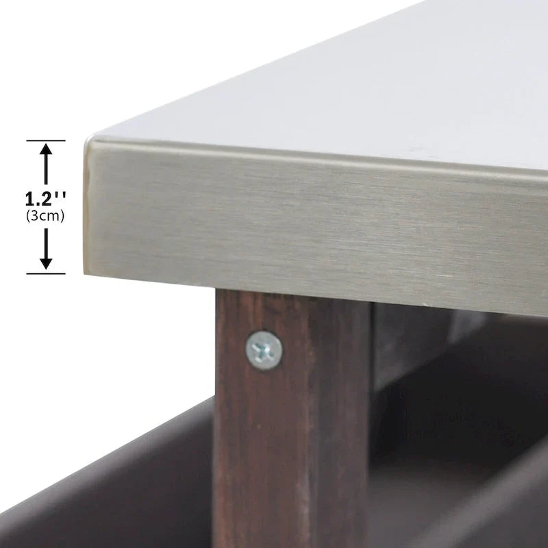 Isola Cucina da Esterno, Carrello Bar con Ruote e Mobile Contenitore, Tavolo per Barbecue in Legno Massello con Piano in Acciaio Inox, Porta Spezie, Porta Asciugamani