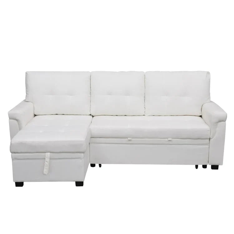 Divano sezionale reversibile con letto estraibile, chaise longue con contenitore nascosto, gambe durevoli,