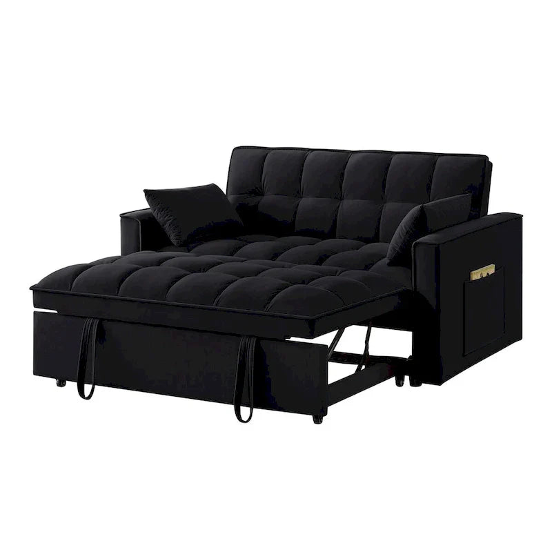 Divano letto a due posti 4 in 1 con braccioli e tasche portaoggetti, divano letto estraibile multifunzionale trapuntato con schienale regolabile