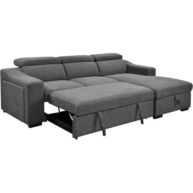 Divano sezionale convertibile Roomfitters 103 con chaise longue contenitore, poggiatesta regolabili, divano angolare letto a L, grigio scuro